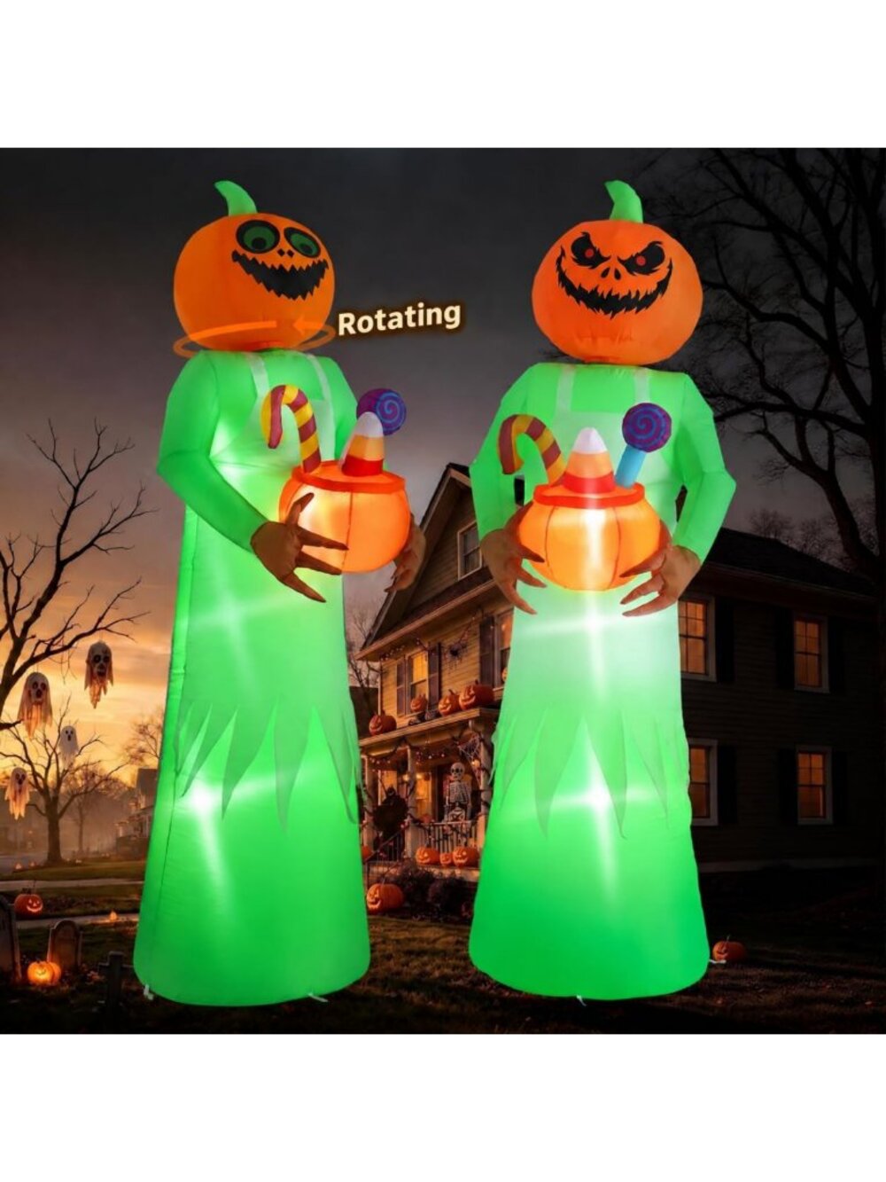 10FT Animated Halloween Inflatable Decoration with Rotating Pumpkin Head